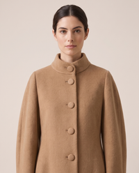 A-Line Coat with Stand Collar — collar and buttons, worn