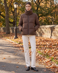Classic Padded Puffer Jacket with Zip Front — worn in Central Park in autumn