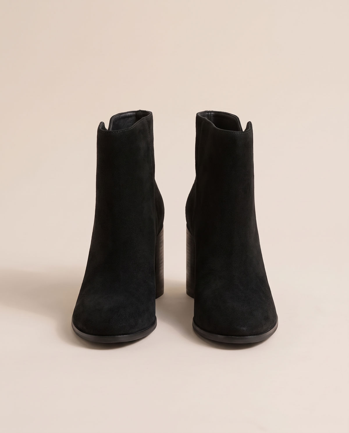 Suede Ankle Boots with V-Cut and Block Heel — black