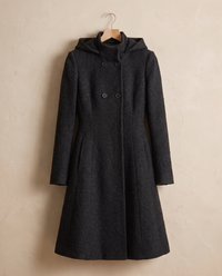Fitted Hooded Coat with Textured Finish — on hanger