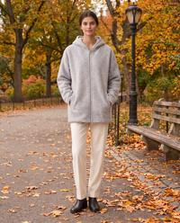 Oversized Hooded Fleece Jacket — worn in Central Park in autumn