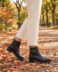 Leather Ankle Boots with Buckle and Side Zip — worn in Central Park in autumn