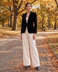 Eventide Elegant Velvet Single-Button Blazer — worn in Central Park in autumn