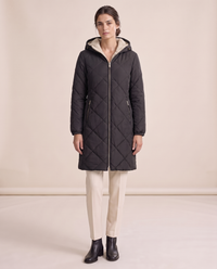 Waterproof Hooded Longline Winter Jacket — black, studio front