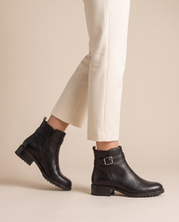 Leather Ankle Boots with Buckle and Side Zip — worn, studio