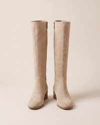 Knee-High Boots with Cushioned Footbed and Side Zipper — beige, pair, studio