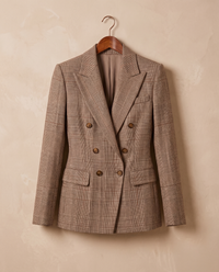 Quimper Tailored Plaid Peak Lapel Blazer — on hanger