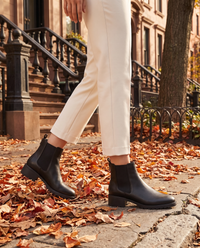 Chelsea Ankle Boots with Low Block Heel and Zip — worn on a New York street in autumn