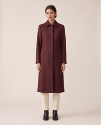 Slim-Fit Longline Coat for Women — burgundy, studio front