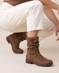 Slouchy Ankle Boots with Memory Foam Footbed — worn, crouching