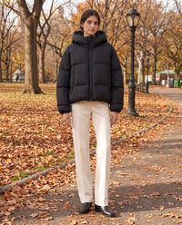 Oversized Hooded Puffer Jacket for Women — worn in Central Park in autumn