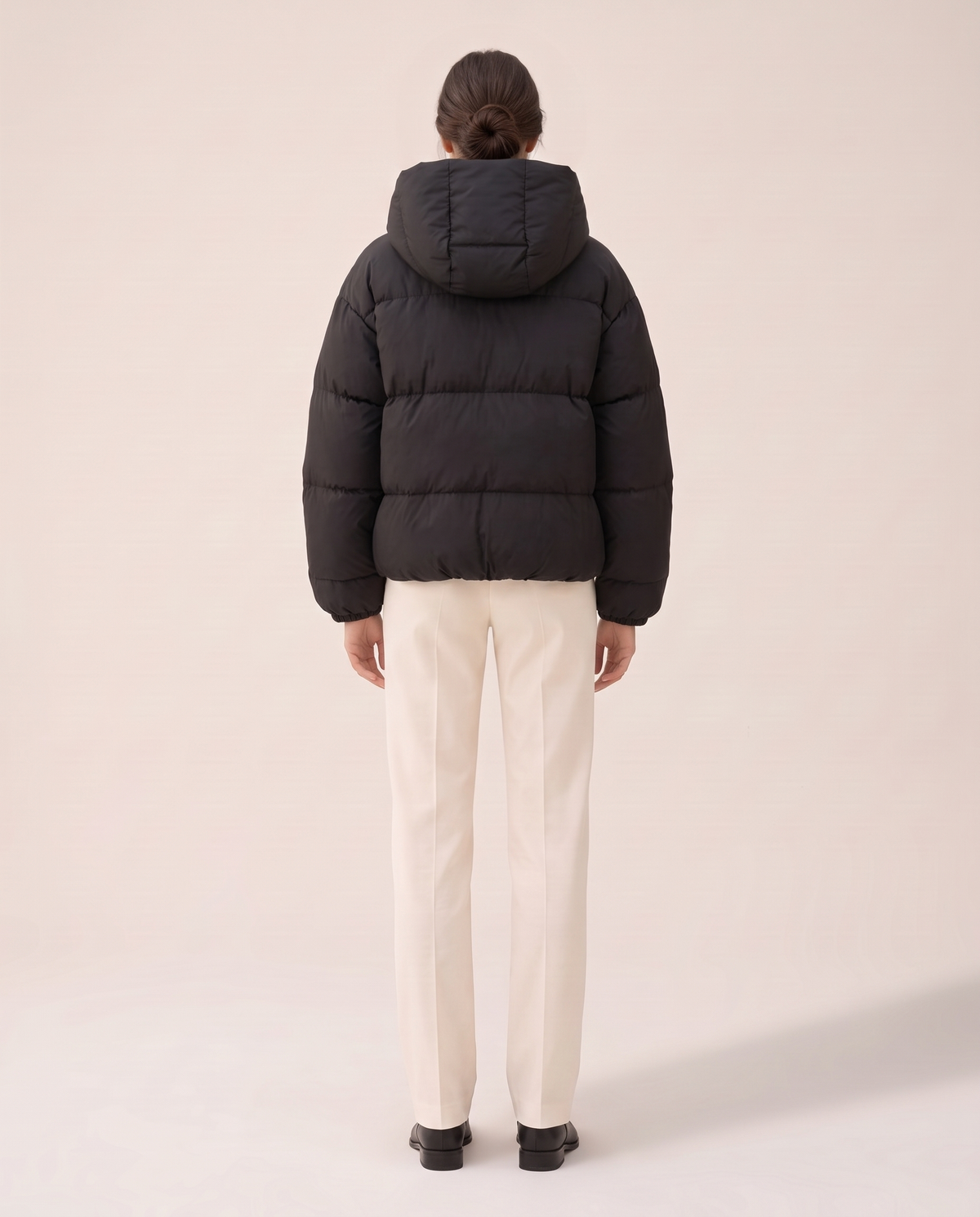 Oversized Hooded Puffer Jacket for Women — studio back
