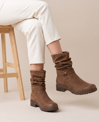 Slouchy Ankle Boots with Memory Foam Footbed — worn seated