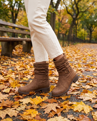 Slouchy Ankle Boots with Memory Foam Footbed — worn in Central Park in autumn