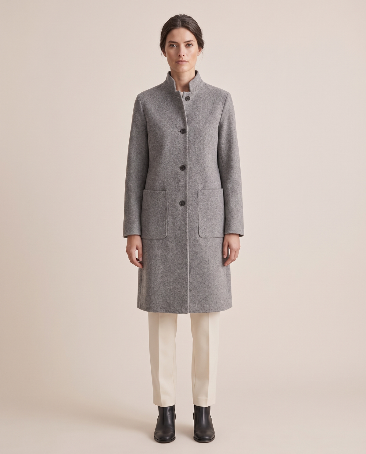 Stand-Collar Wool-Blend Coat with Pockets — studio front