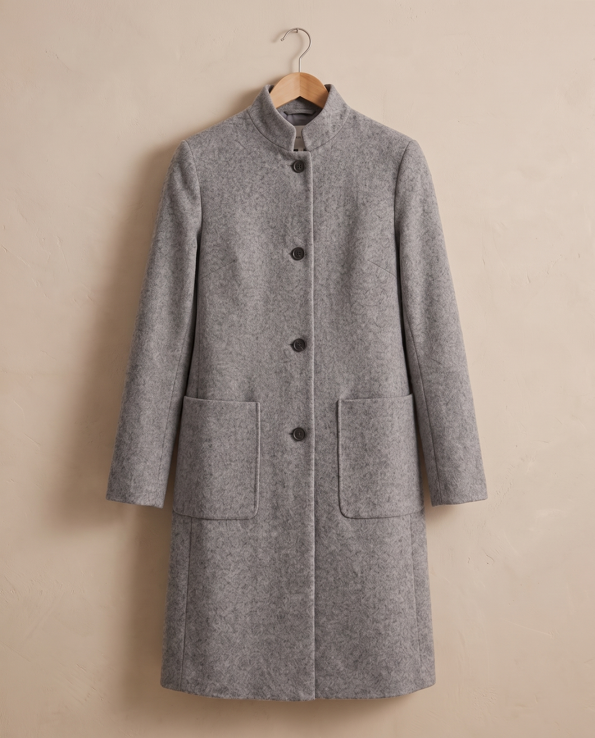 Stand-Collar Wool-Blend Coat with Pockets — on hanger