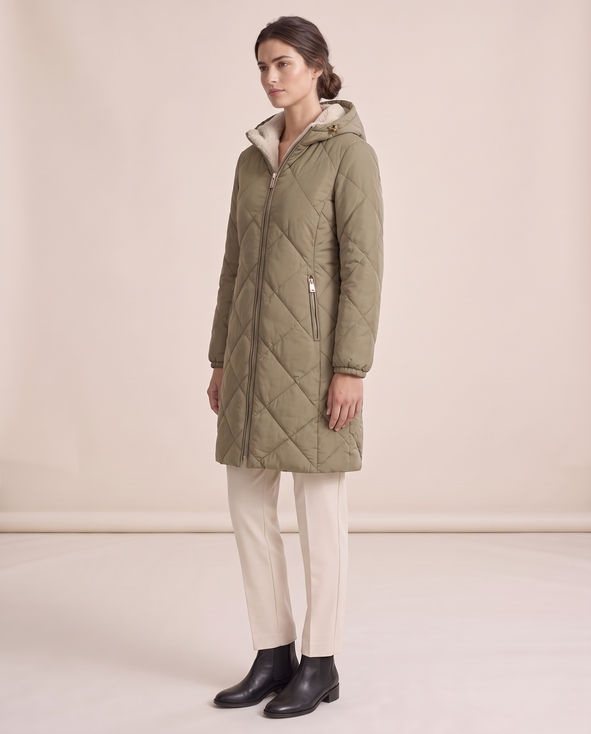 Waterproof Hooded Longline Winter Jacket — three-quarter view
