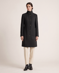 Women's Stand-Collar Coat with Deep Pockets — black, studio front