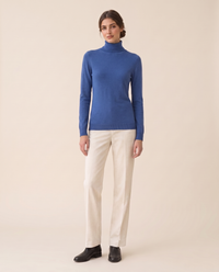 Merano Classic Solid Knit Turtleneck Sweater — Blue