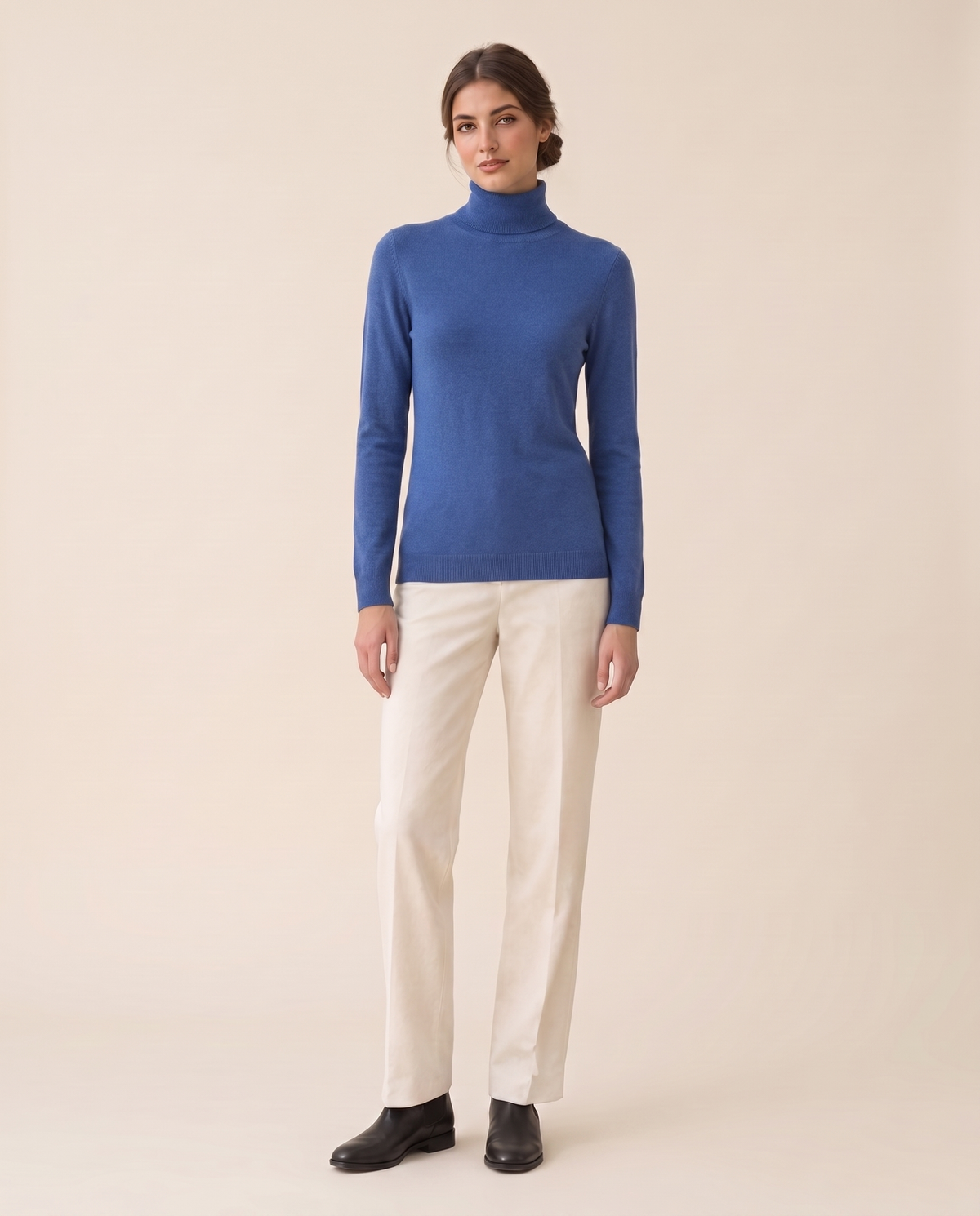 Merano Classic Solid Knit Turtleneck Sweater — Blue