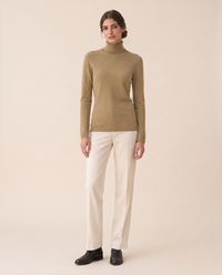 Merano Classic Solid Knit Turtleneck Sweater — Khaki