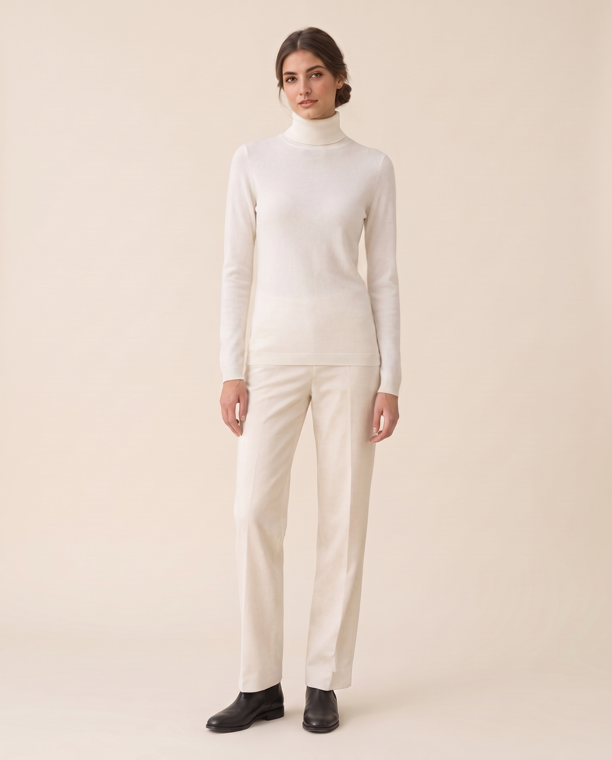 Merano Classic Solid Knit Turtleneck Sweater — White