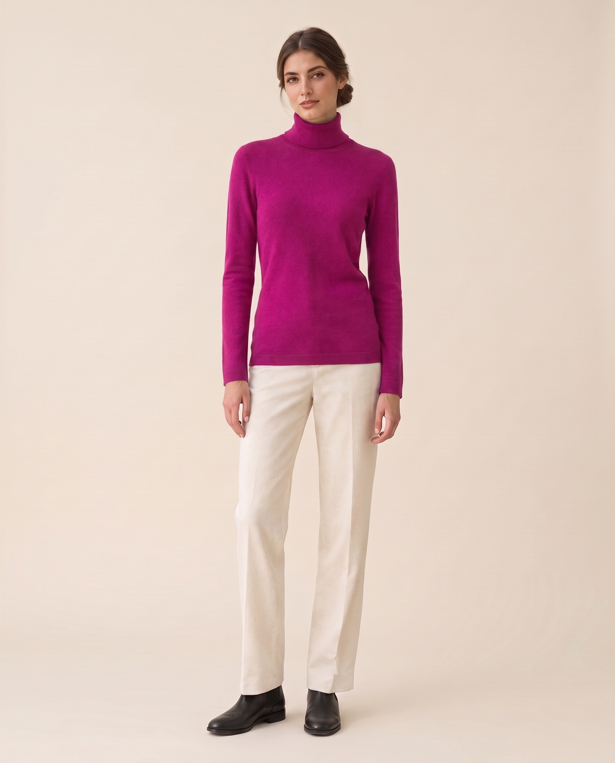 Merano Classic Solid Knit Turtleneck Sweater — Fuchsia