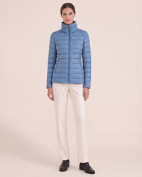 Tailored Quilted Puffer Jacket with High Neck — Blue