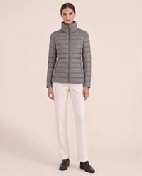 Tailored Quilted Puffer Jacket with High Neck — Gray
