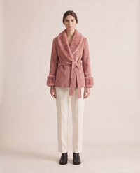 Wrap Coat with Removable Plush Collar — Pink