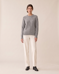 Favignana Classic Cable Knit Crew Neck Sweater — Gray