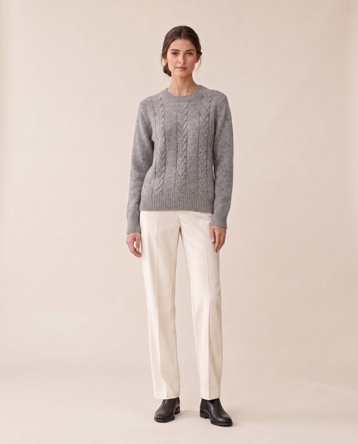 Favignana Classic Cable Knit Crew Neck Sweater — Gray