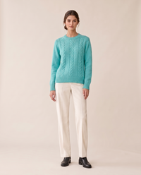 Favignana Classic Cable Knit Crew Neck Sweater — Turquoise