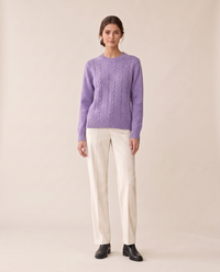 Favignana Classic Cable Knit Crew Neck Sweater — Purple