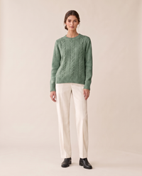 Favignana Classic Cable Knit Crew Neck Sweater — Green
