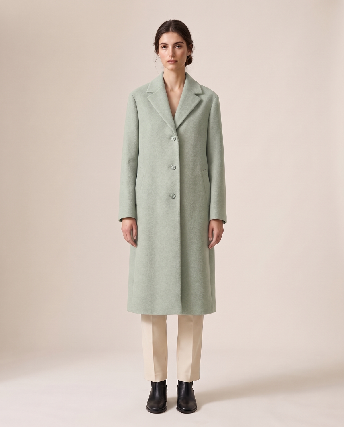 Straight-Cut Button-Front Coat for Women — Light Green