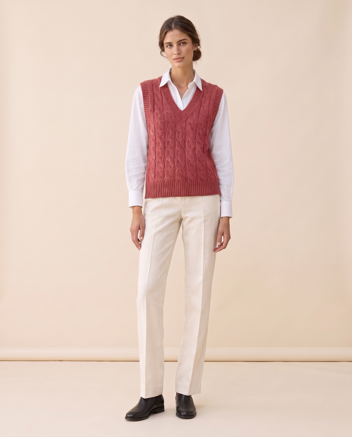 Falmouth Versatile Cable Knit Sweater Vest — Rose Red