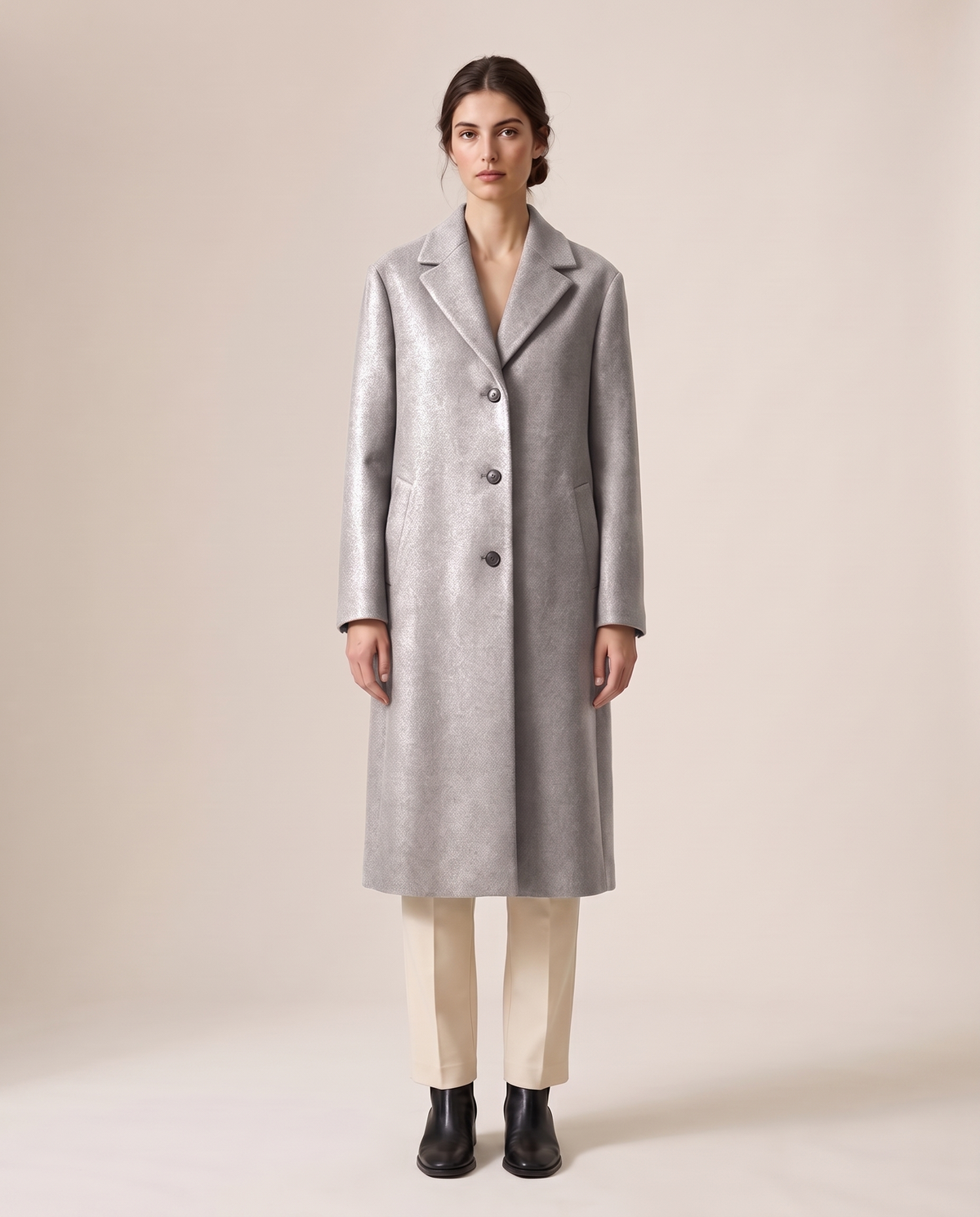 Straight-Cut Button-Front Coat for Women — Silver