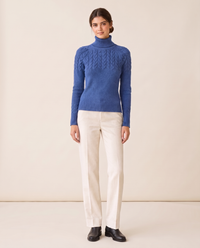 Gloucester Warm Cable Knit Ribbed Turtleneck Sweater — Blue
