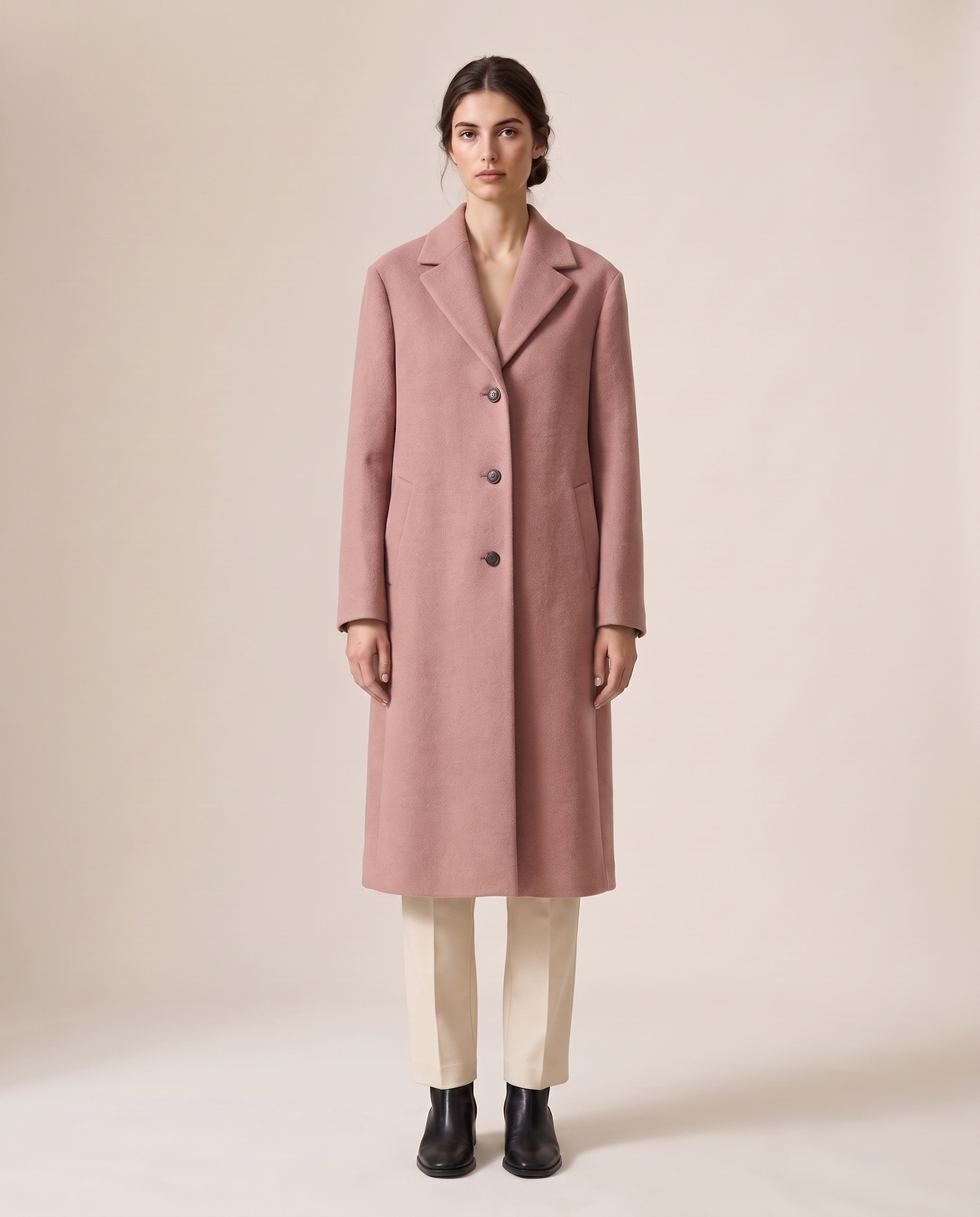 Straight-Cut Button-Front Coat for Women — Pink