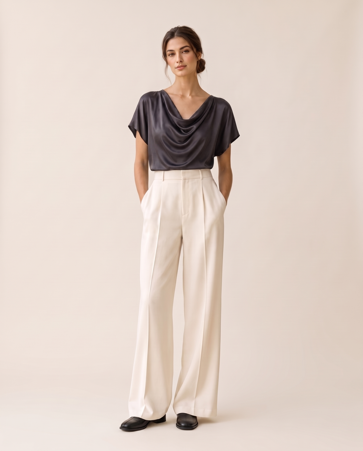 Uinta Elegant Draped Cowl Neck Top — Dark Gray