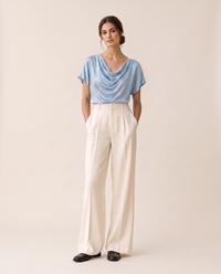 Uinta Elegant Draped Cowl Neck Top — Light Blue