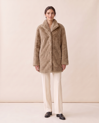 Faux Fur Coat with Quilted Lining — Khaki Brown
