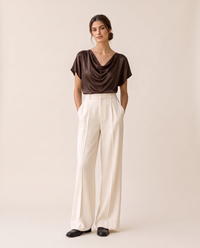 Uinta Elegant Draped Cowl Neck Top — Brown