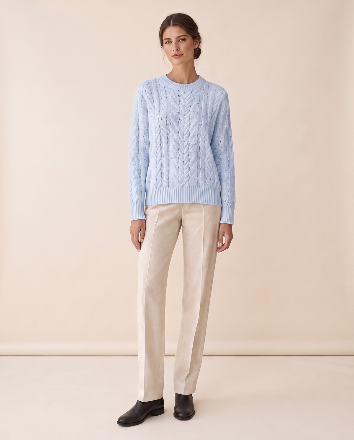 Marettimo Classic Cable Knit Pullover Sweater — Sky Blue