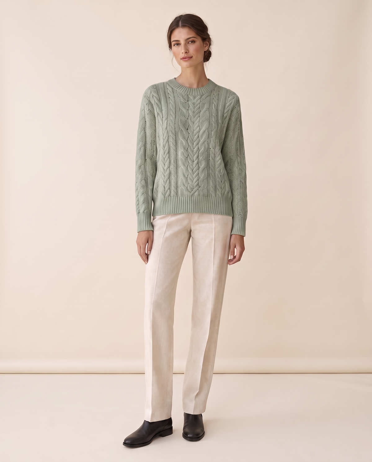 Marettimo Classic Cable Knit Pullover Sweater — Green