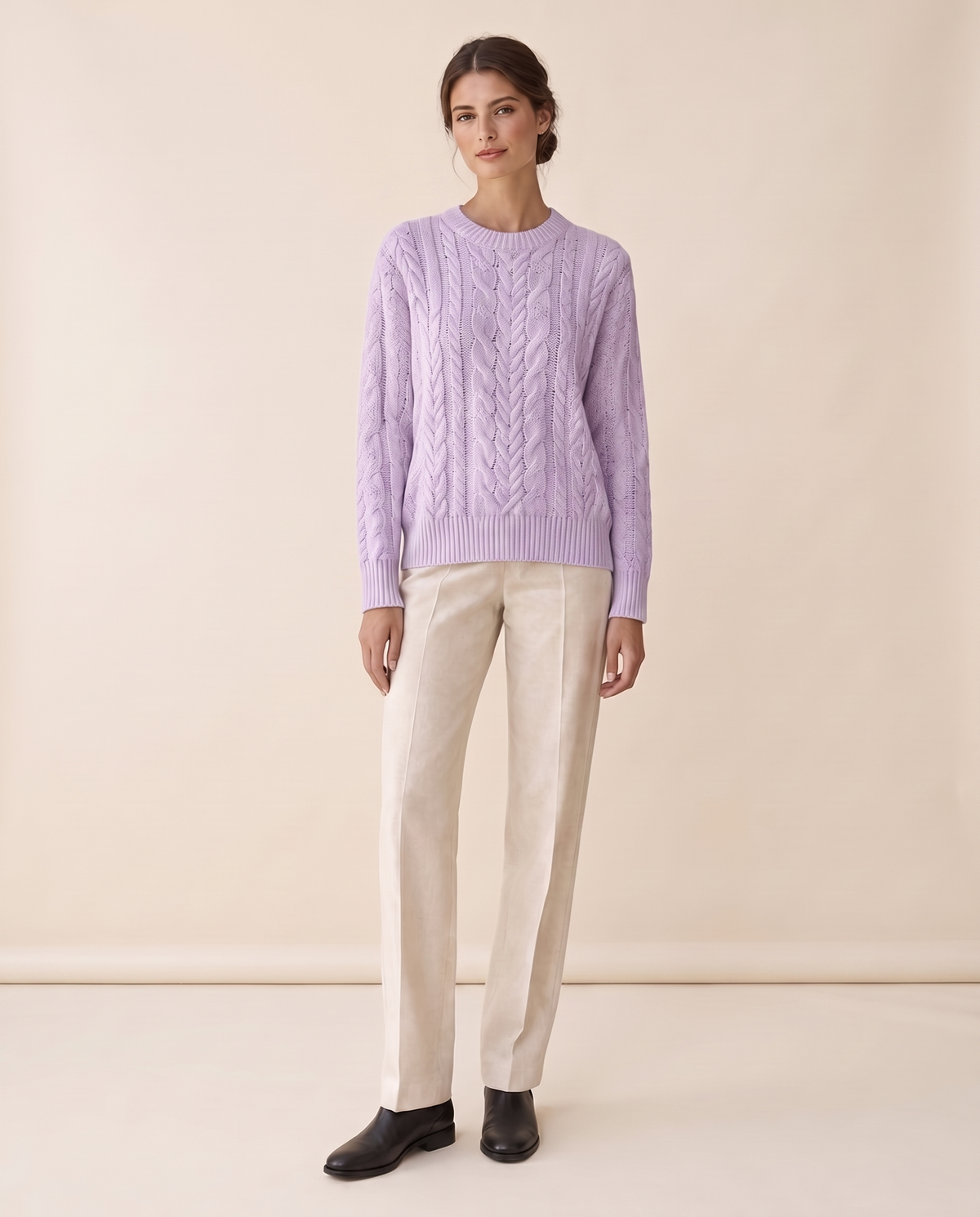 Marettimo Classic Cable Knit Pullover Sweater — Purple