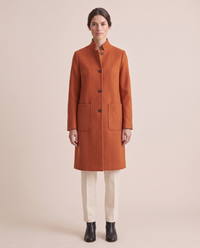 Stand-Collar Wool-Blend Coat with Pockets — Orange