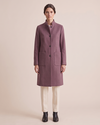 Stand-Collar Wool-Blend Coat with Pockets — Purple