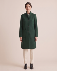 Stand-Collar Wool-Blend Coat with Pockets — Green